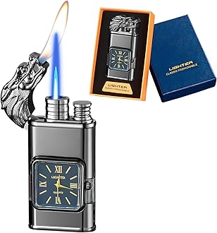 Torch Lighter, Magic Dual Flame Dragon Lighter with Portable Size, Windproof Lighter with Visible Fuel Tank, Adjustable Flame Refillable Butane Lighter for Men Friends Gifts (Without Butane)- Black-d