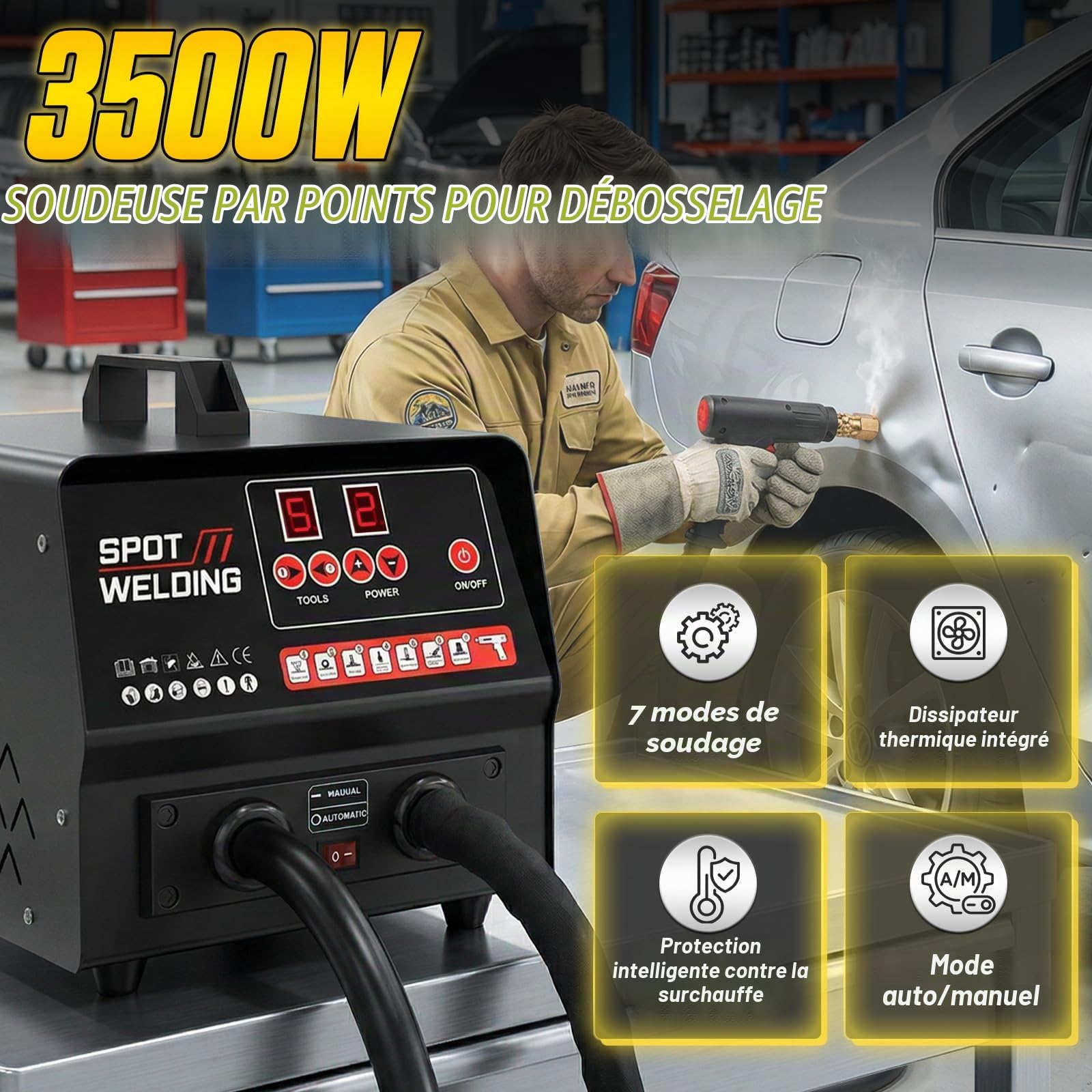Spotter débosselage carrosserie 3500W 7 modes réparation bosses auto