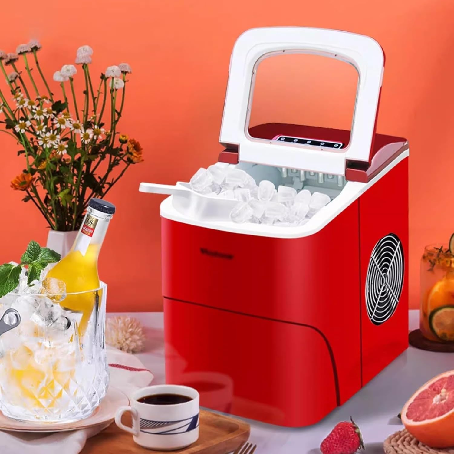 Ice Maker Machine, 9 Ice Cubes Ready in 8 Mins, 33lbs/24Hrs, Portable Countertop Ice Maker with Ice Scoop, for Home Kitchen Office Bar Party