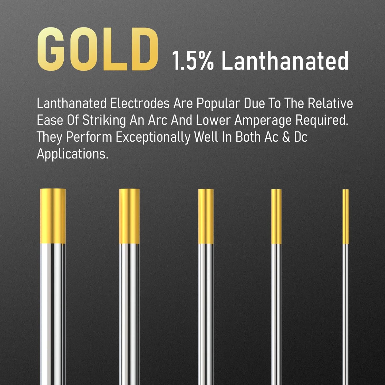 GOLD Bundle-4 packs of 10 pcs (1/16", 3/32",1/8",.040'') YESWELDER TIG Welding Tungsten Electrode 1.5% Lanthanated (Gold, WL15/EWLa-1.5)