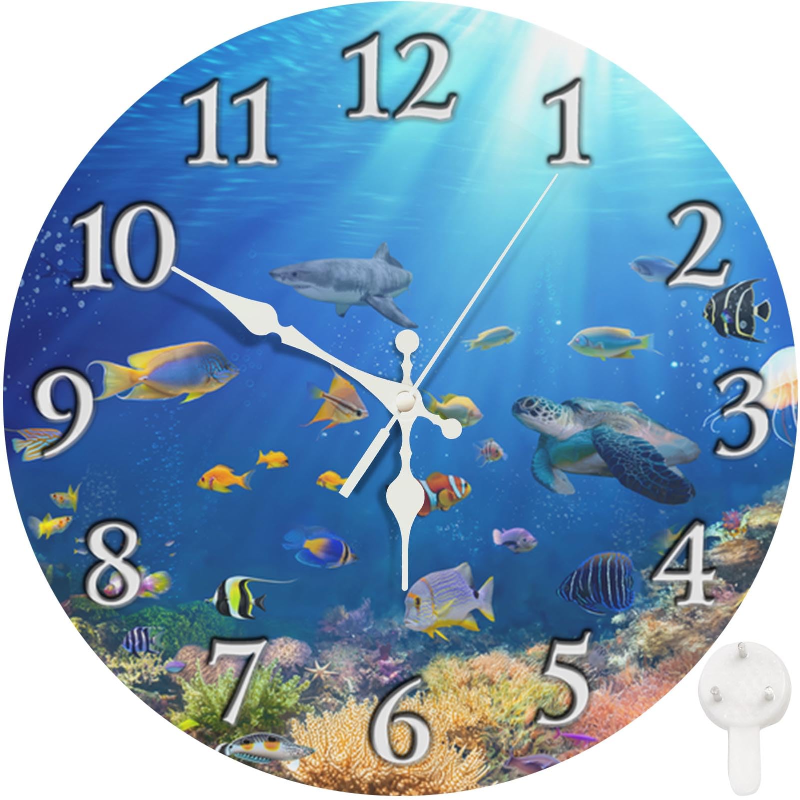 Horloge murale ronde silencieuse 25 cm décor marin salon cuisine