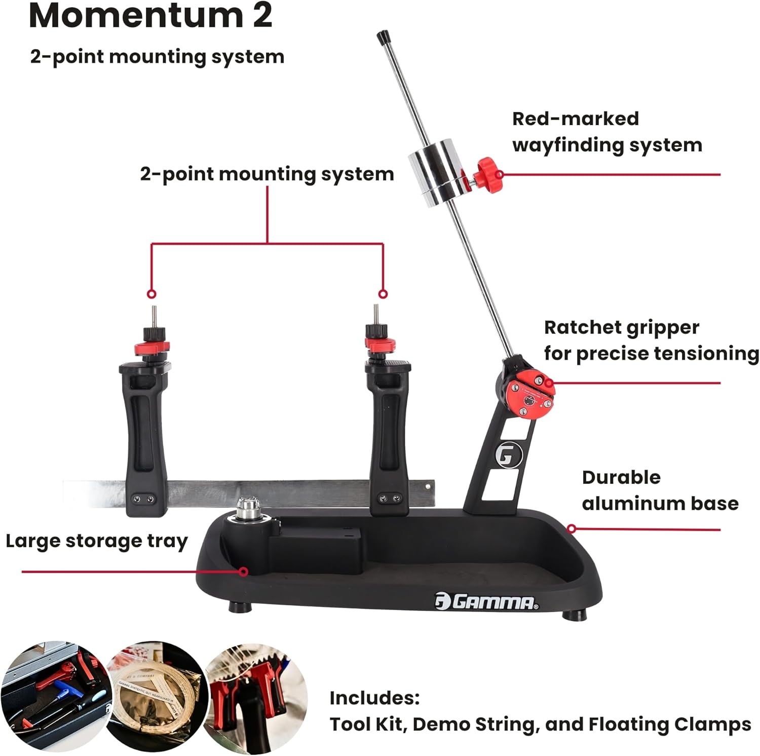 Gamma Momentum Drop Weight 2 Stringing Machine – Intuitive 2 Point Mounting System - Professional-Grade Tennis Racquet Stringer with Advanced Features for Precision, Easy-to-Use, Ideal for Home Use