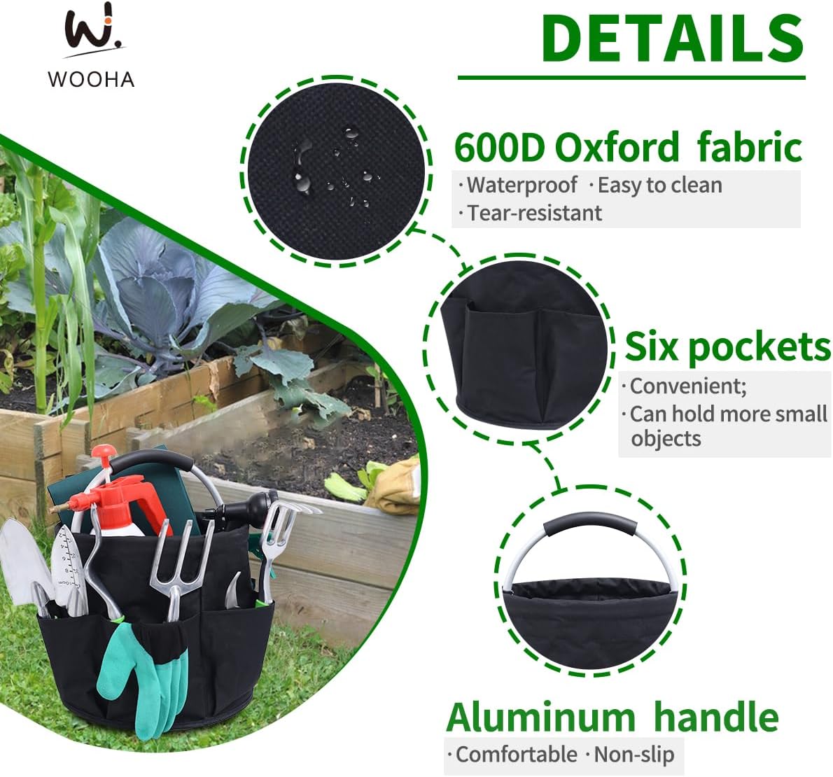 Wooha Tool Organizers Bag 17L Collapsible Tool Bag Laundry Organizer Outdoor Camping Garden Harvest Basket Home Bathroom Storage Bath Wash Bag（Black）