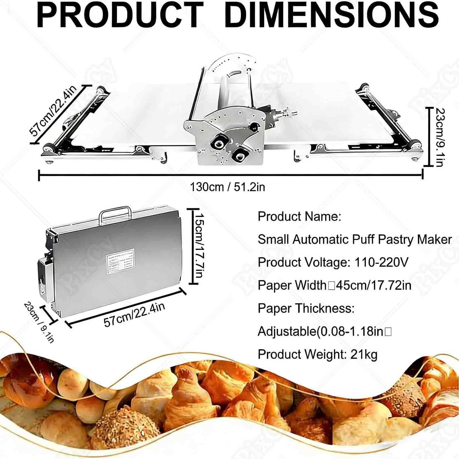 PixCy Sfogliatrice Elettrico Pieghevole in Acciaio Inox,Larghezza di Pressatura 450 mm,Spessore Regolabile 2-30mm,Multiuso per Pizza,Croissant e Pasta Fresca - Compatta e Risparmio Spazio
