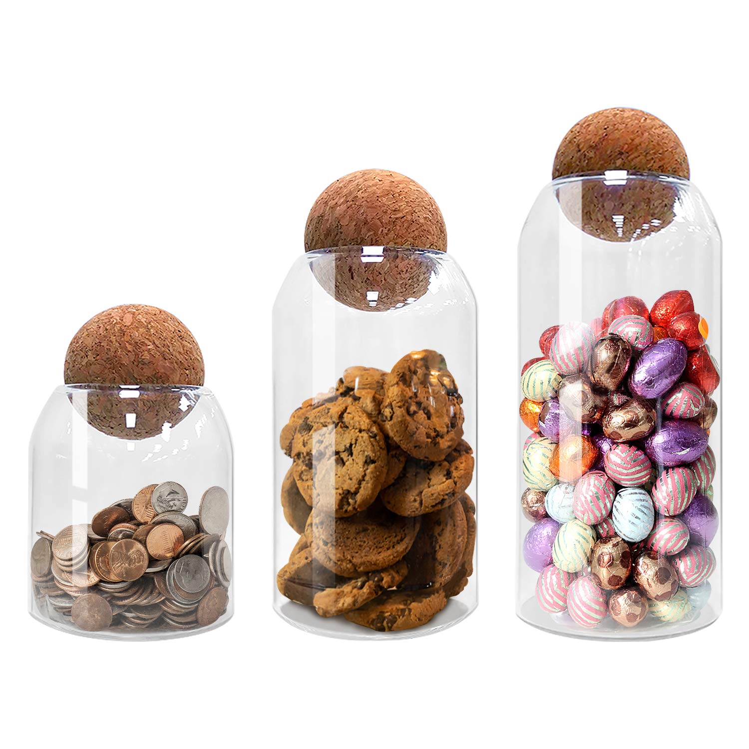 NUTRIUPS Bocal en verre avec couvercle en liège 500 ml, 800 ml, 1200 ml pour le stockage des aliments