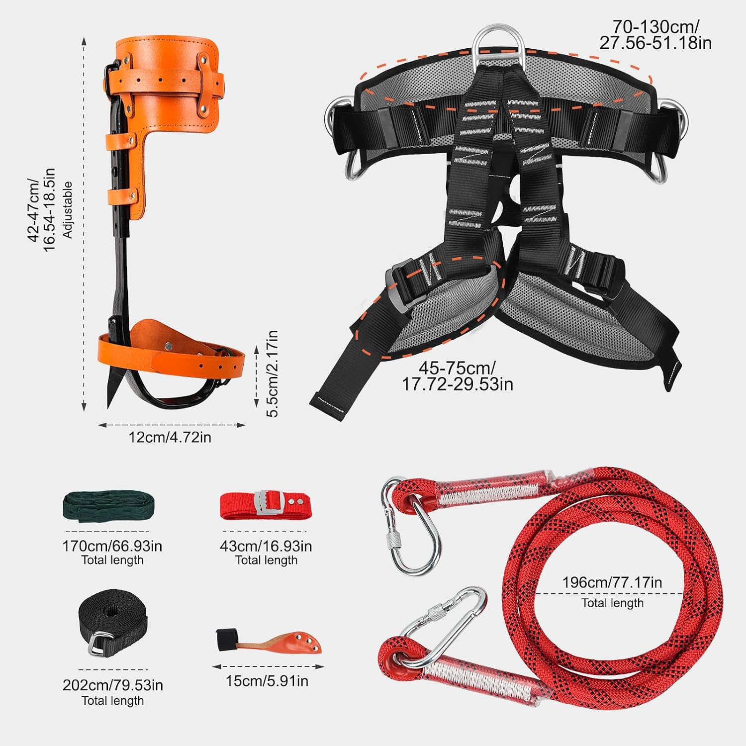 Tree Climbing Spikes Set, Tree Climbing Gear with Adjustable, 350lbs Load Capacity Arborist Equipment for Climbers, Hunting, Fruit Picking