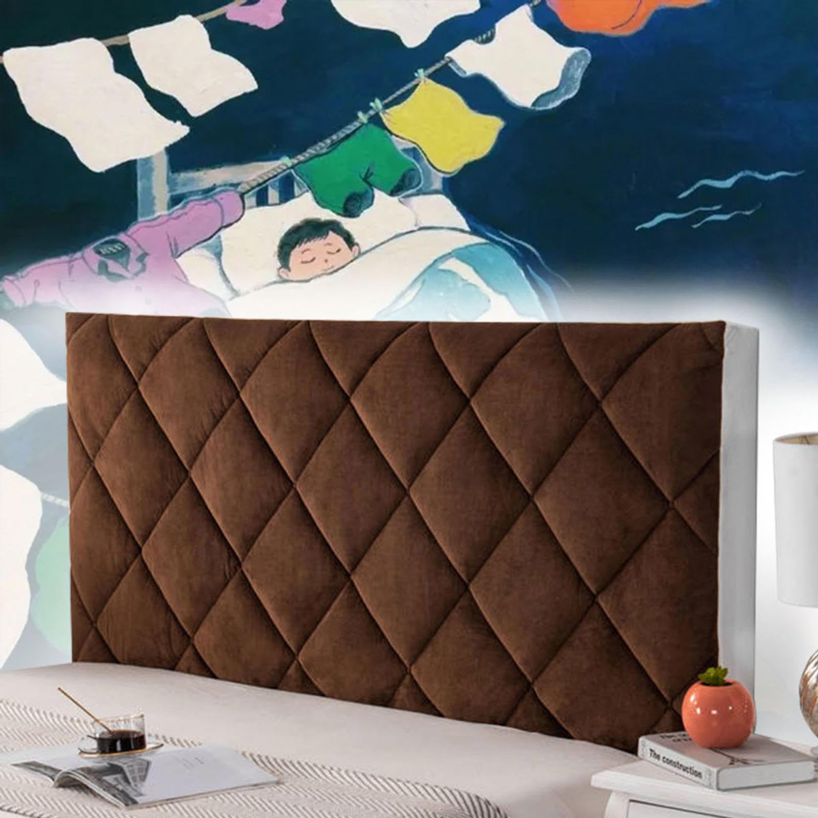 Copri Schienale Letto Una Piazza E Mezzo Rivestimento Testiera Letto Matrimoniale Fodera Testata Letto Matrimoniale Letto Indietro Soft Lavabile per Decorazione Camera,brown-200cm