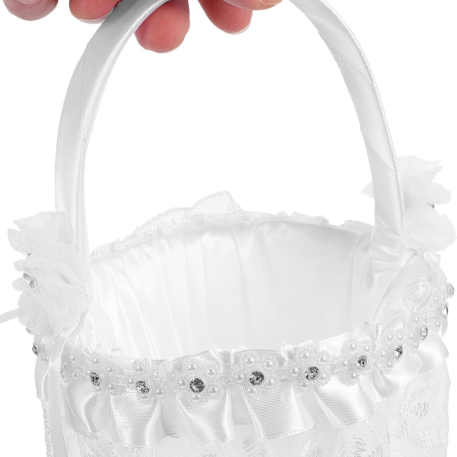 LIFKOME Flower Girl Basket Handheld Small Lace Edge Rustic Wedding Petal Basket for Flower Wedding Ceremony Supplies