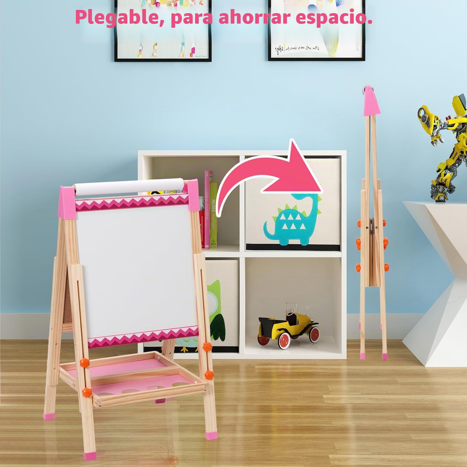 Caballete para Niños con Rollo de Papel de Dibujo,Pizarra Plegable de Doble Cara,Pizarra Magnética y Soporte para Papel de Pintura,Regalo para Niños y Niñas