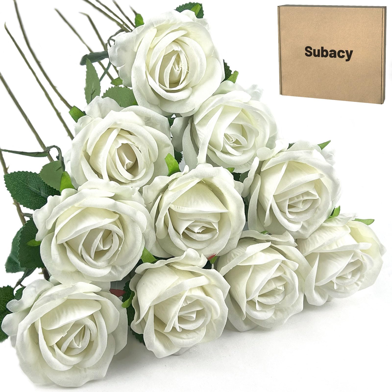 10 PCS Artificial Roses with Stems 50cm Long Fake Roses Silk Flowers Realistic Foam Flowers for Home Wedding Decorations (White) image 2