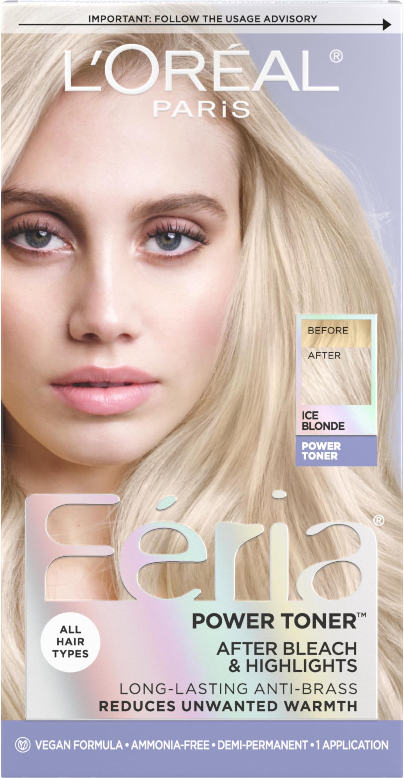 L’Oréal Paris L'Oreal Feria Power Hair Toner, Long Lasting Anti brass Toner for blonde hair, bleached hair, blonde highlights; - Reduce brassiness for all blonde hair types and textures