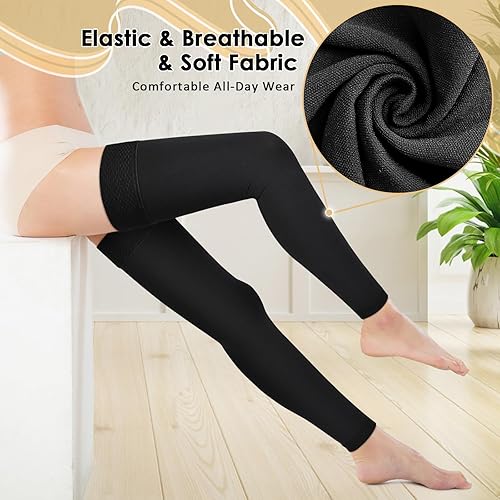 Miniatura 5 de Beister Medias de compresión de 15-20 mmHg para mujeres y hombres, mangas de compresión graduadas sin pies con banda de silicona de puntos,