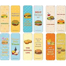 Creanoso Funny Burger Puns Bookmarks 12-Pack - Stocking Stuffers Premium Quality Gift Ideas for Children, Teens, Adults - Corporate Giveaways & Party Favors