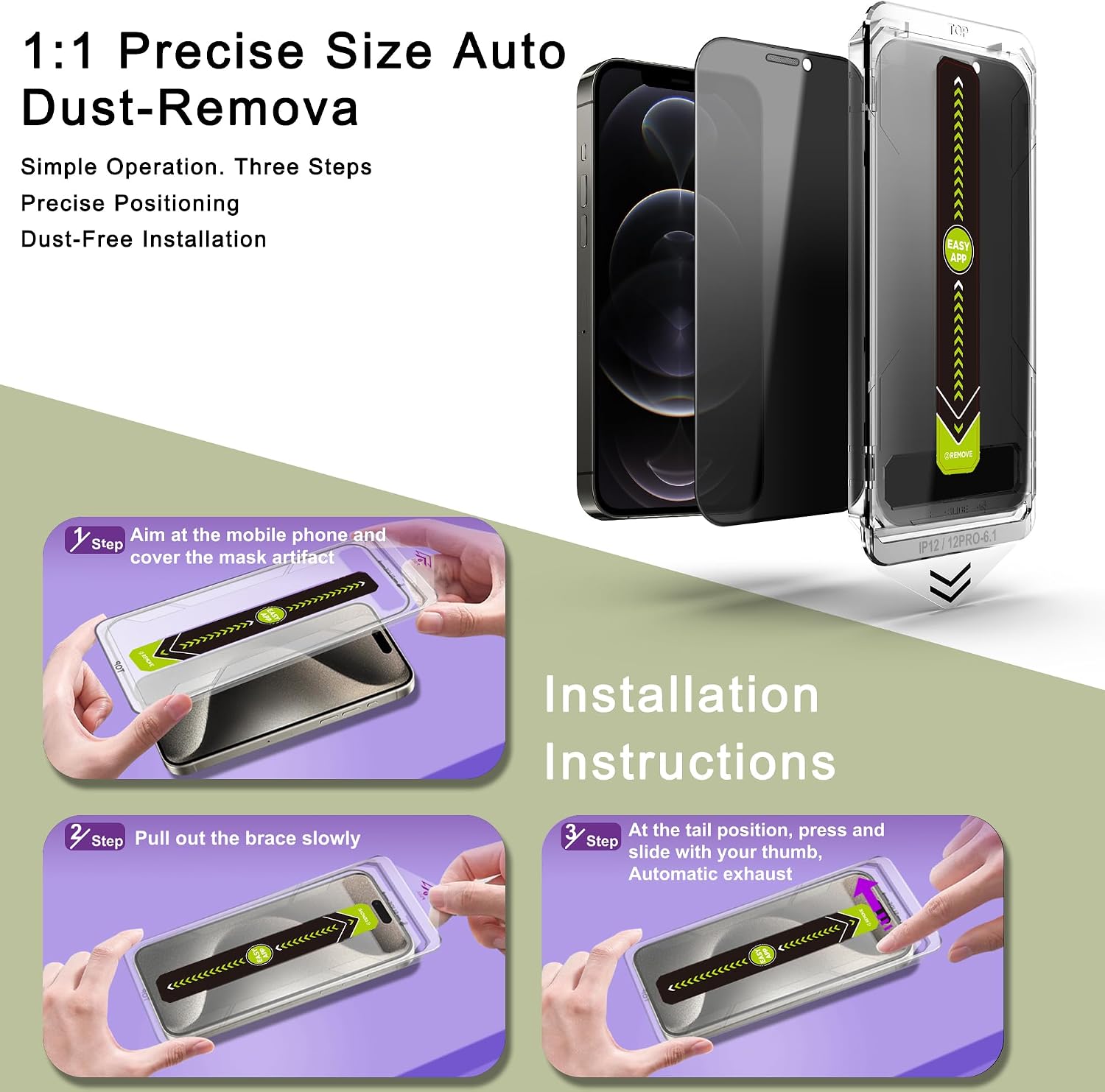 2 Pack Anti-Spy Privacy Screen Protector for iPhone 12/12 Pro(6.1-Inch),9H Tempered Glass,Full Coverage,Anti-Fingerprint,Auto Dust Removal,Bubble-Free,Easy Installation