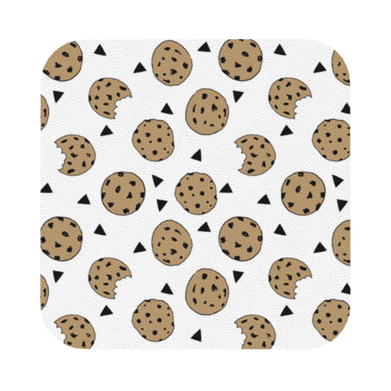 Cookies Food Chip Biscuits PU Leather Coasters Set of 6 Square Drink Coasters