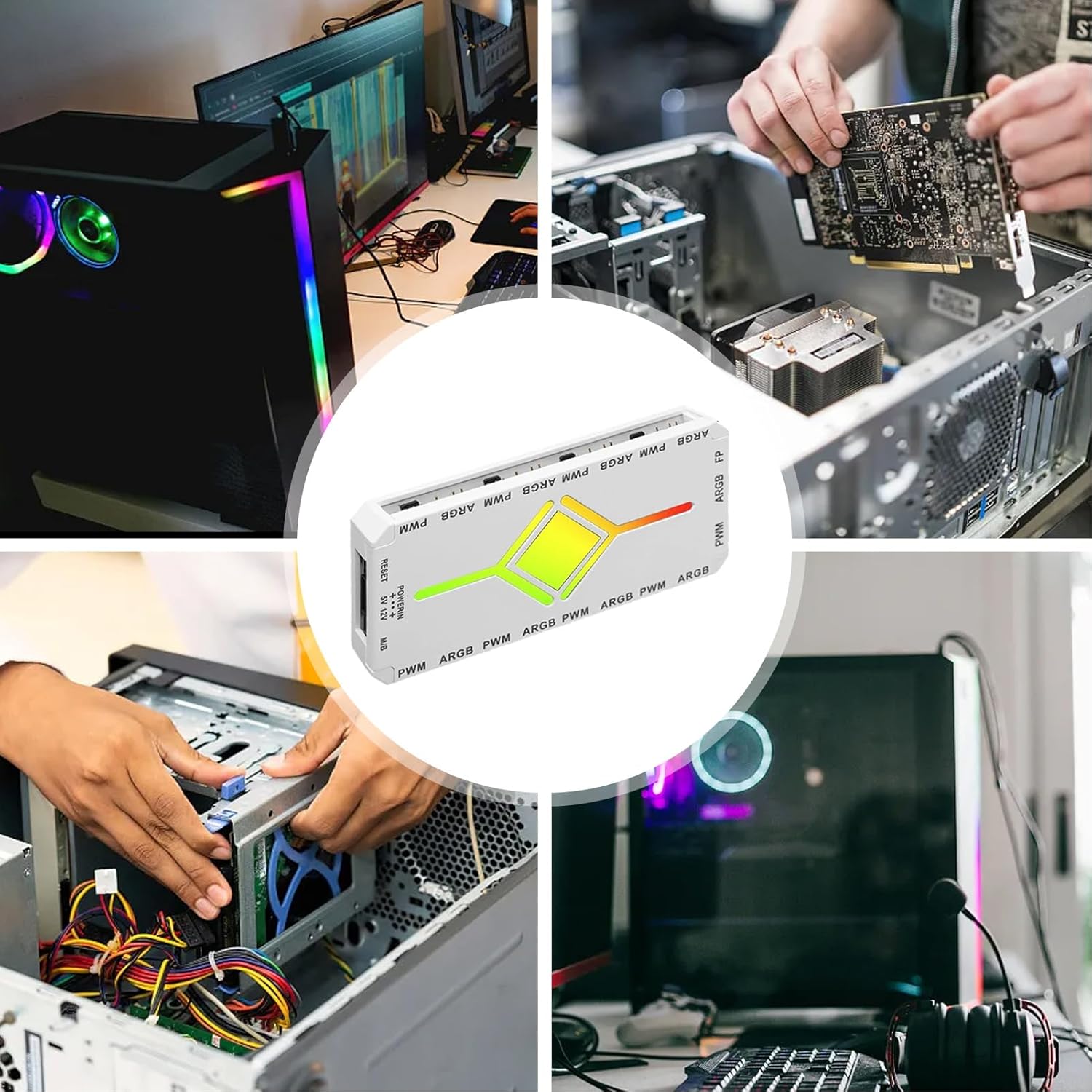 ARGB Controller - 3 Pin PC Fan Controller, LED Hub with Remote Controllers , Magnetic Suction, Input,RF Remote & Chassis Key Control for Desk Home Theater Bedroom Playroom Party Gamers