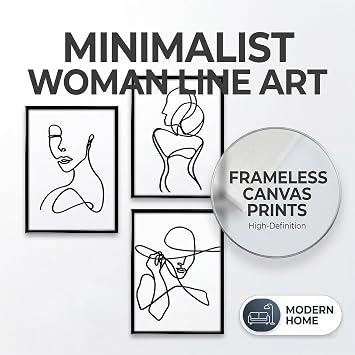 Gaomumu Abstract Line Art Canvas Prints, Minimalist Black White Woman & Couple Kissing Wall Decor, Modern Unframed Durable Aesthetic Artworks for Living Room Bedroom Home Office