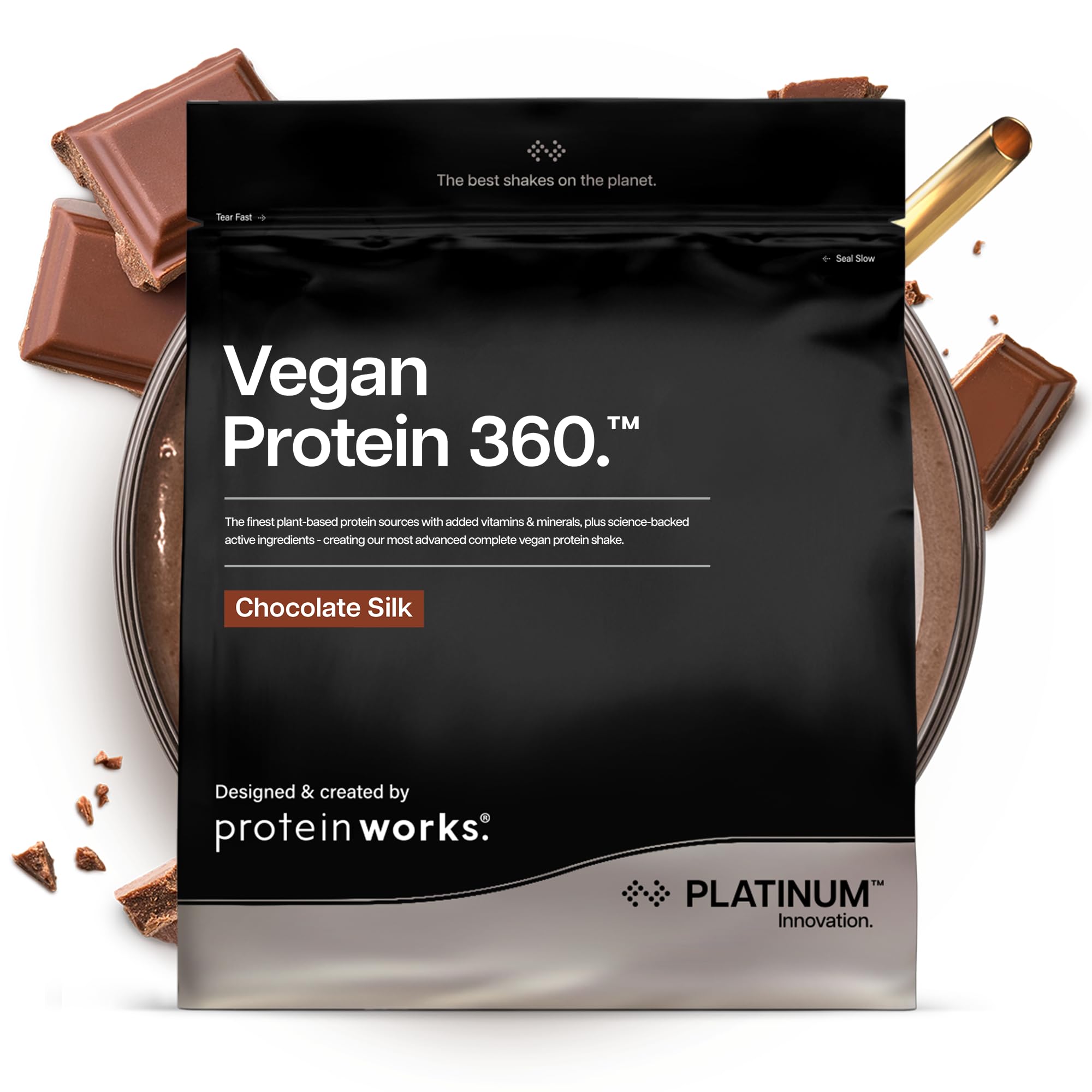 Protein Works | Vegan Protein 360 - Platinum Innovation, Premium Vegan Protein Powder, Plant-Based Protein Shake, Essential Vitamins & Minerals, Low Sugar, Chocolate Silk, 57 Servings, 2kg