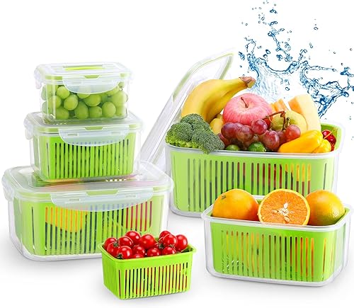 Miniatura 8 de LUXEAR Contenedores para productos para refrigerador, juego de 3 recipientes de frutas con colador extraíble, recipientes sin BPA con tapas, aptos