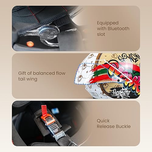 Miniatura 2 de Casco de motocicleta de cara completa con diseño de ala trasera, reducción de ruido con visera antivaho para adultos aprobado por DOT (marrón