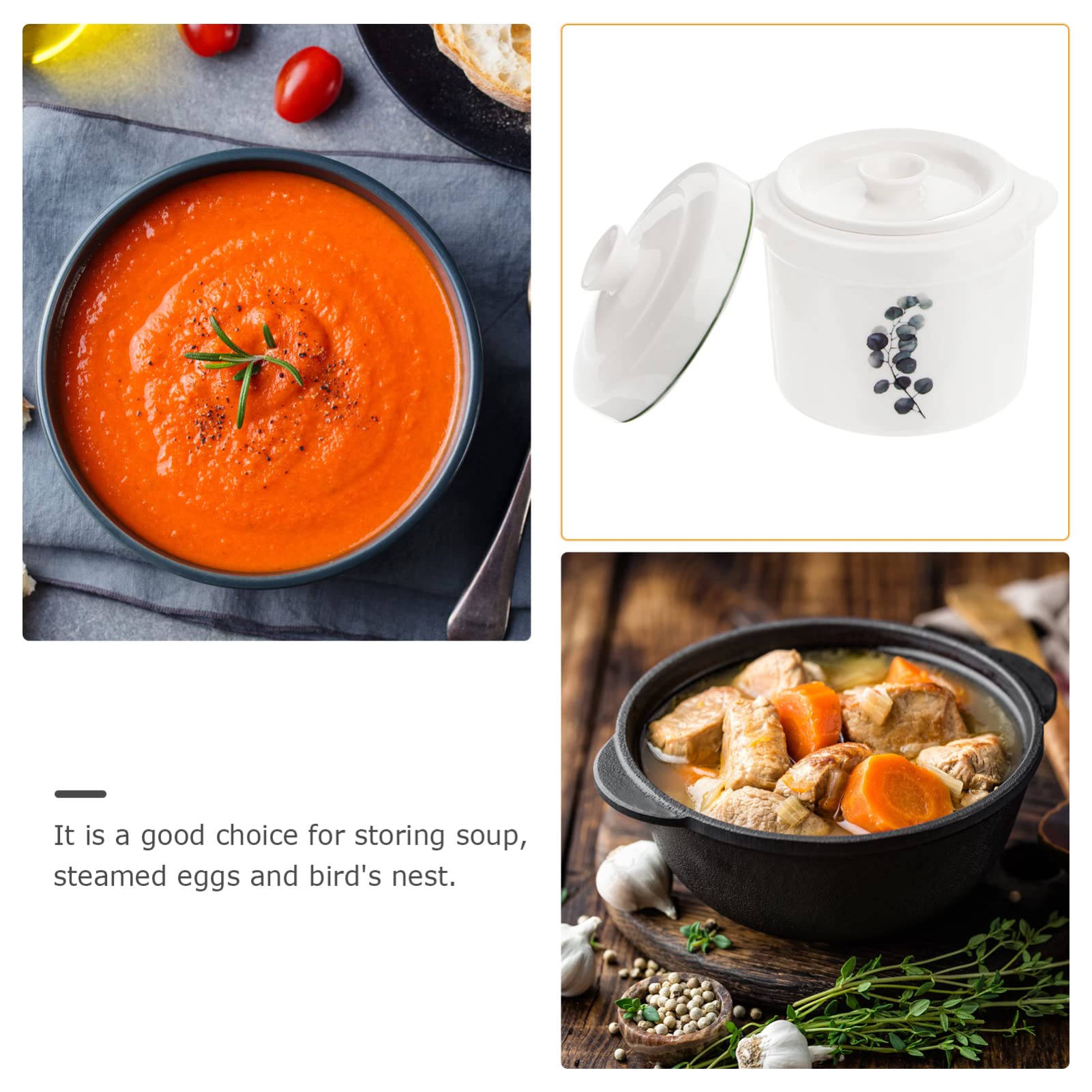 Zerodeko Ensemble d'ustensiles de cuisine en céramique avec couvercle, petit bol à soupe à vapeur, tasse à vapeur pour la maison, la cuisine, la crème aux œufs, bol à apéritif (13,50 x 13 x 13 cm)