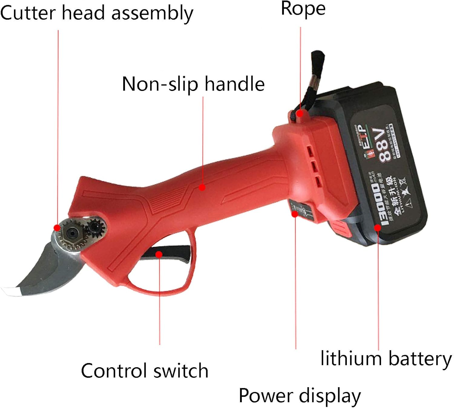 Cordless Electric Scissors, Professional Gardening Shears with Non-Slip Handle, 88V 10000mAh Rechargeable Lithium Battery, Cutting Diameter 3cm
