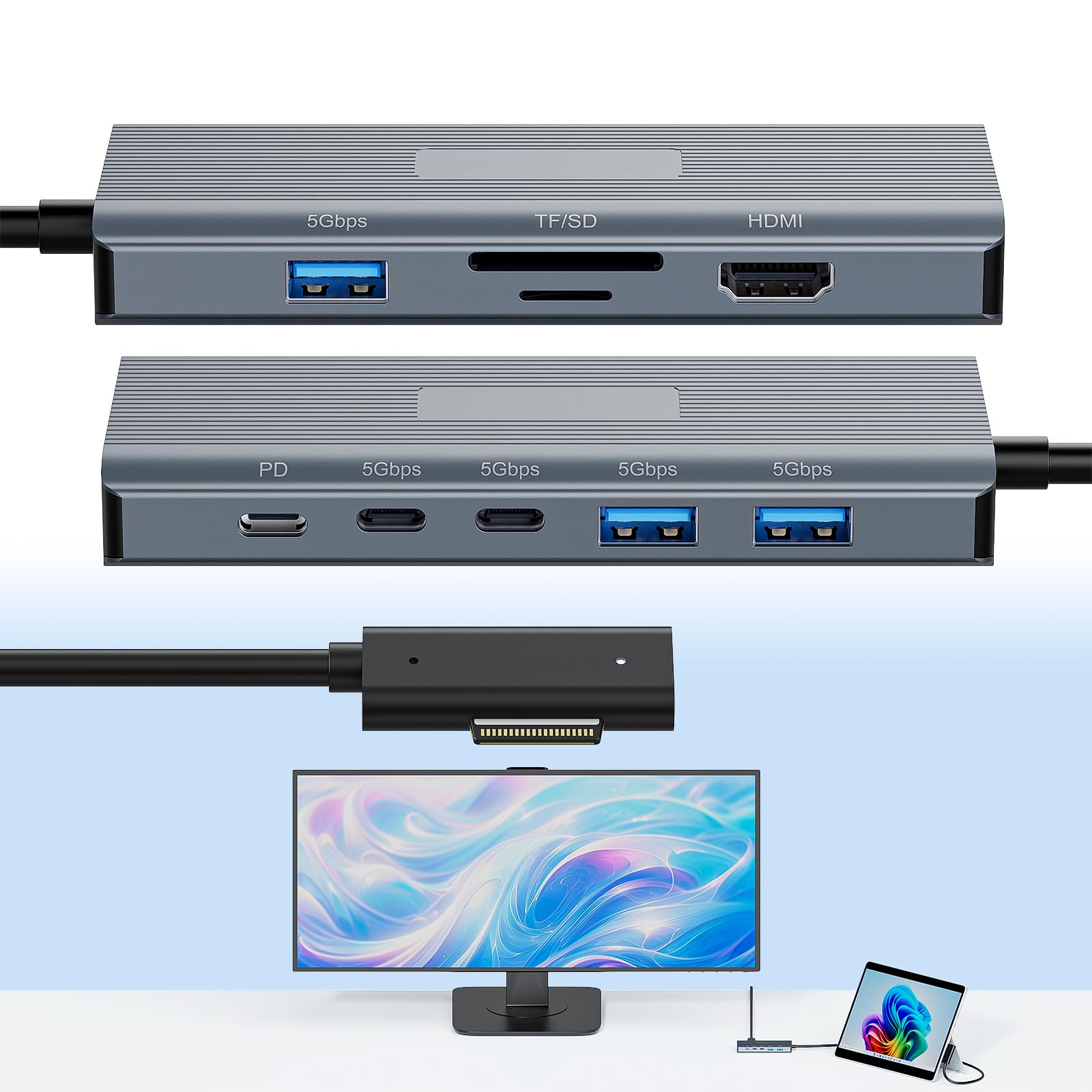 Microsoft Surface Dock 2 Station d’Accueil Surface Pro 10-en-1 avec 4K@60Hz HDMI, Ethernet, SD/TF, USB 3.0, USB-C & 100W PD pour Surface Pro 12/11/10/9/8/X/7/6/5, Surface Laptop, Surface Go