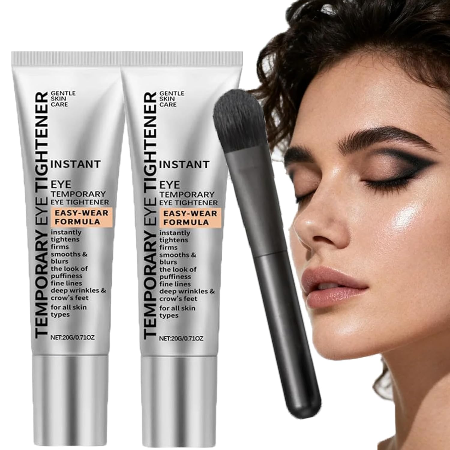 Temporary eye tightener，Gentle Skin Care Moisturizing Eye Cream with Brush, No-Filter Primer, Makeup Primer for Face, Under Eye Tightener Cream,Helps Reduce Wrinkles Dark Circles and Fine Lines (2)