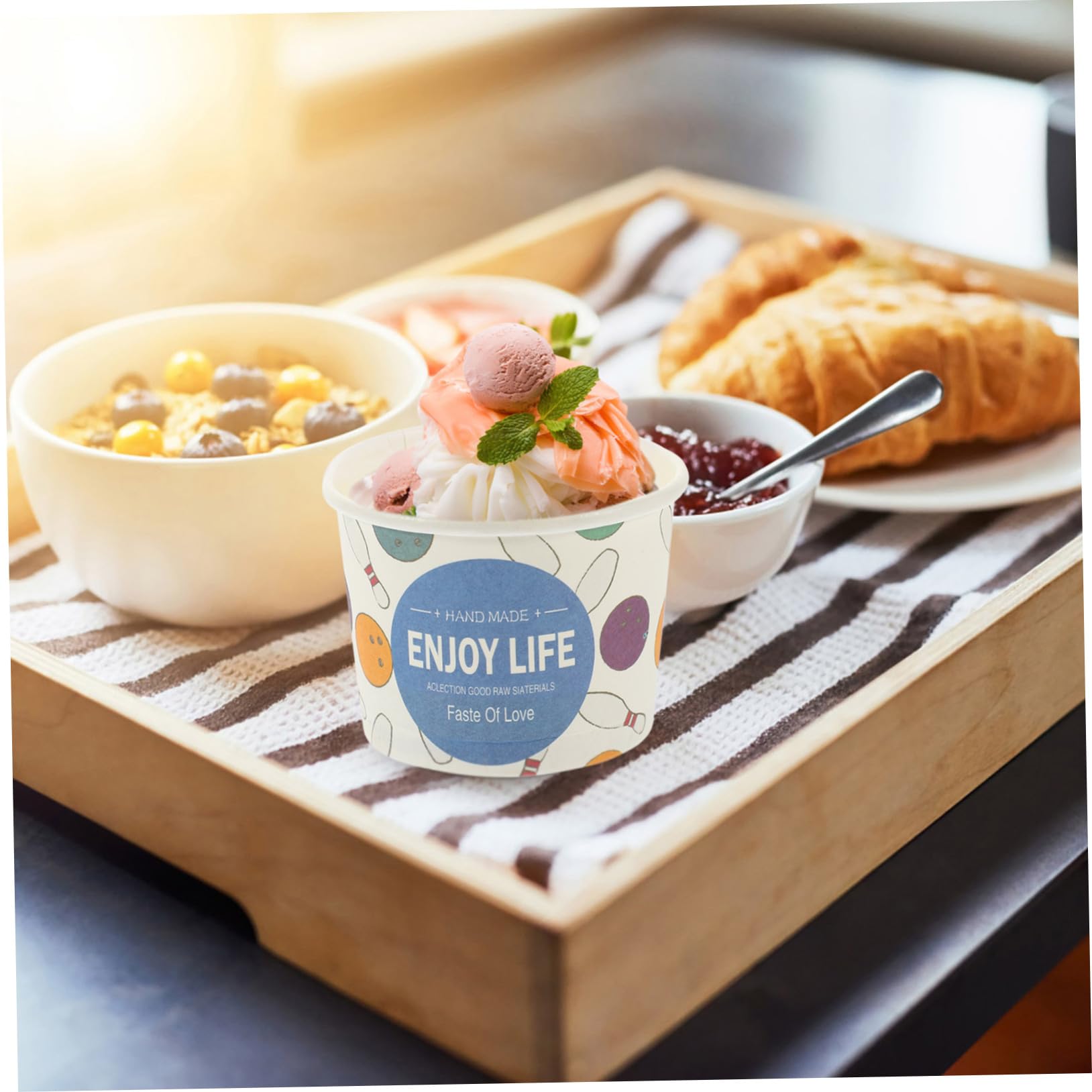 Beavorty 50pcs Ice Cream Cup Cupcake Paper Cups Camping Supplies Food-safe Paper Straws Picnic Paper Cups Ice Cream Holders Party Supplies Affordable Picnic Cups Outdoor Party Paper Cup