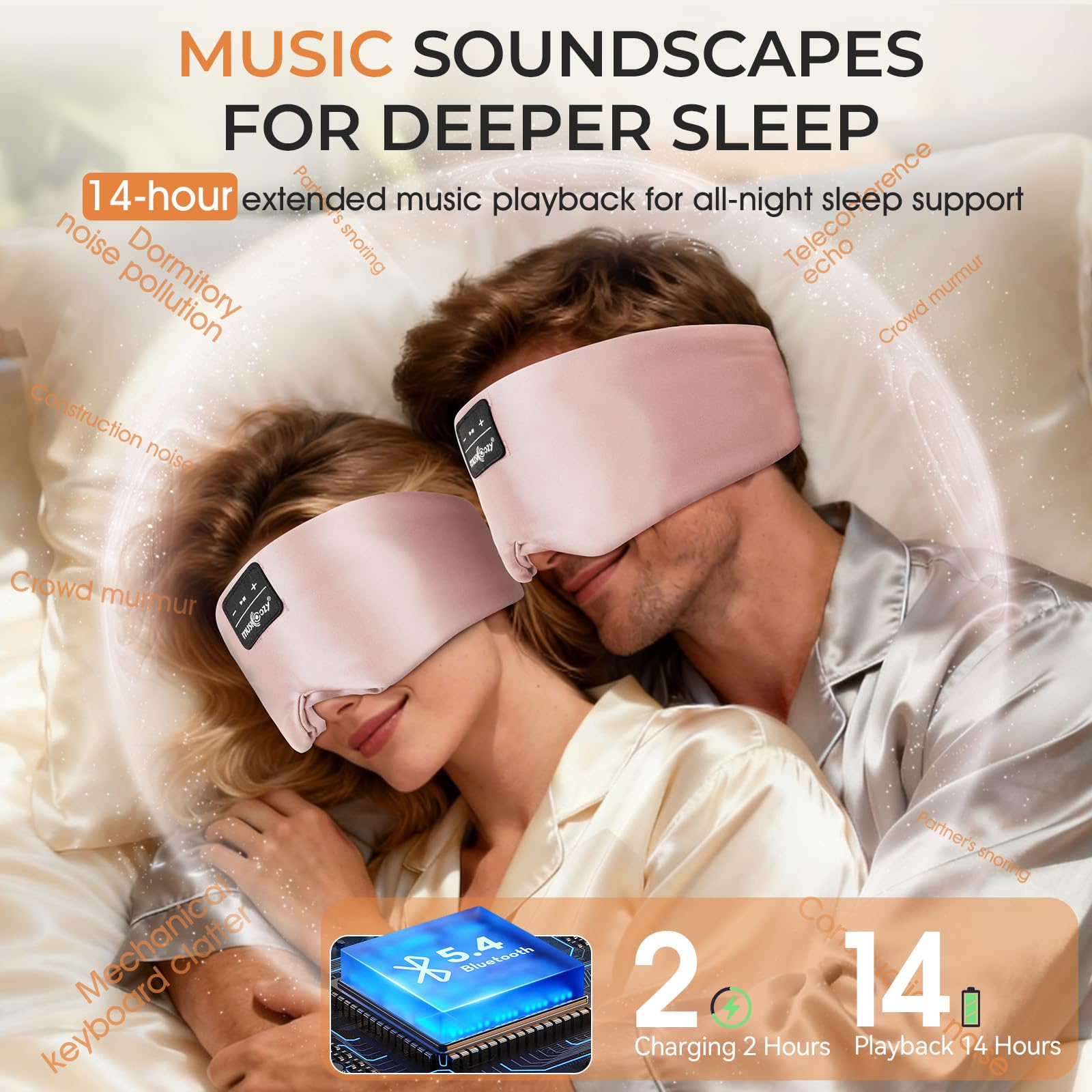 Musicozy Antifaz para dormir con auriculares Bluetooth, 100% opaco, para hombres y mujeres, color rosa