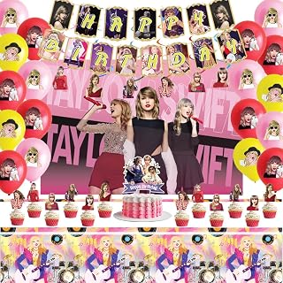 Taylor Party Decorations, Swift Party Supplies Including Banner, Ballons, Tablecloth, Backdrop, Cake Topper, Cupcake Toppers, Hanging Swirls for Taylor Theme Birthday Party