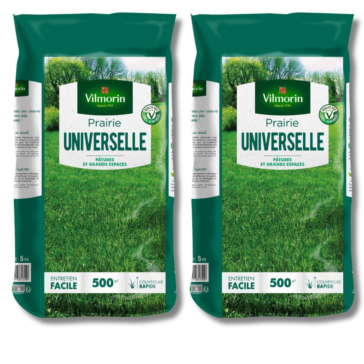 Lot de 2 sacs 5kgs Gazon Prairie Universelle Vilmorin - 1000m²