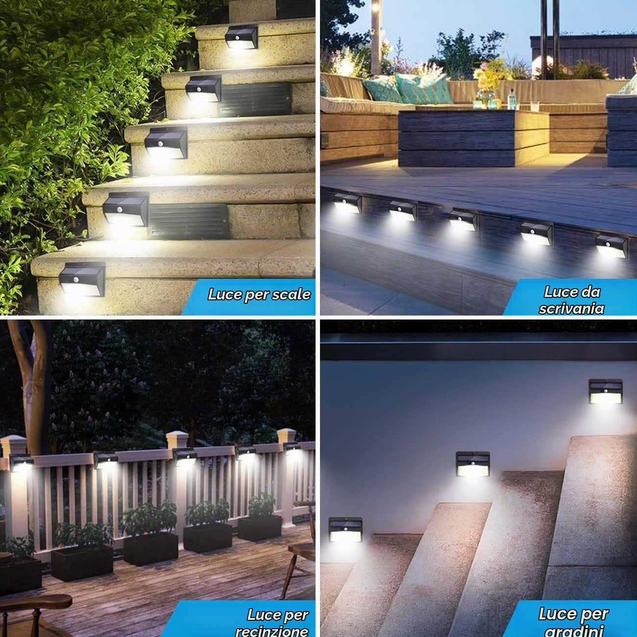 Luce Solare LED Esterno【8 Pezzi 138 LED】Faretti Solari a Led da Esterno 3 Modalità Lampada Solare da Esterno con Sensore di Movimento IP65 Impermeabile per Giardino, Parete, Risparmio Energetico