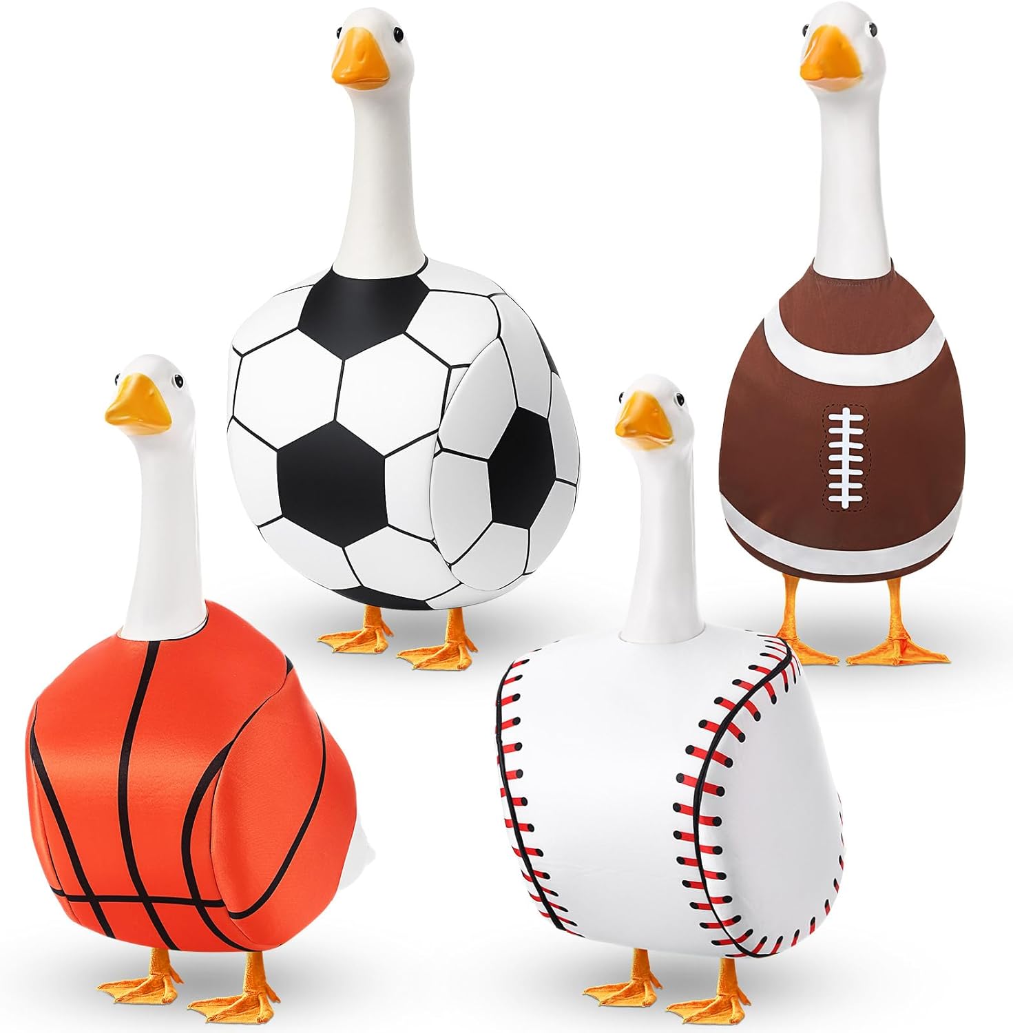 Abbylike 4 Set Sports Ball Goose Outfit Game Day Goose Costume Soccer Football Basketball Baseball for 23" Classroom Statue Outdoor Patio Yard Lawn Art Celebrations Decor