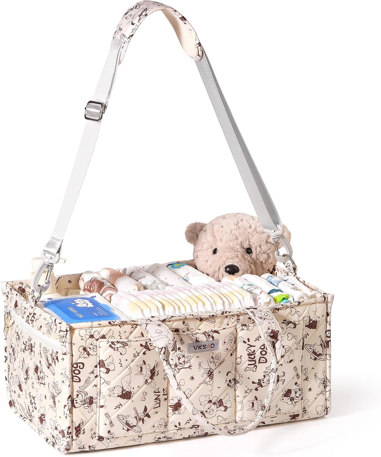 Cute Cartoon Animal Prints Baby Diaper Caddy Organizer, Diaper Bag Storage Basket for Newborn Essentials Must Haves Baby Shower Gifts, Black White Large