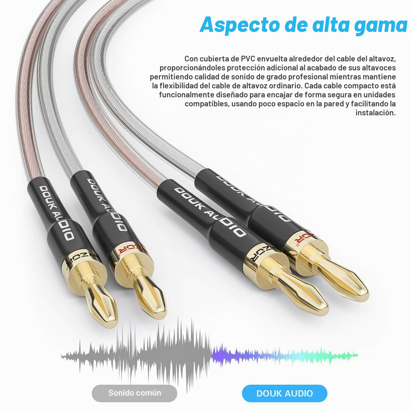 Douk Audio 14AWG OFC cable de altavoz con conectores de punta plátano chapados en oro (3 m & 9,9 ft)