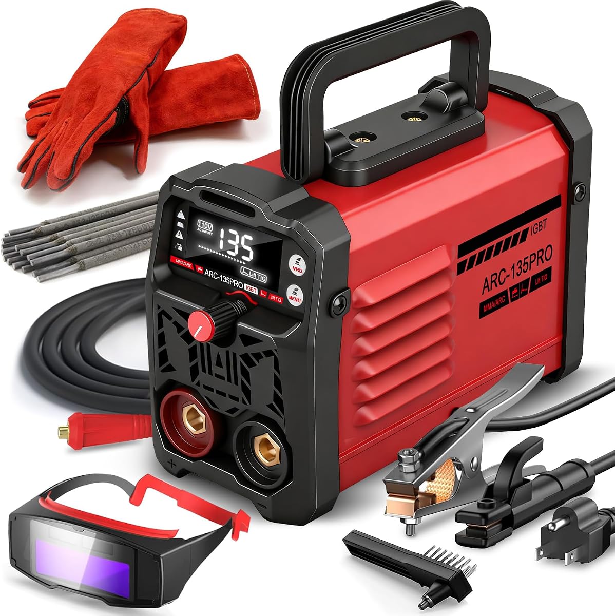 MMA-135PRO Stick Welder 110V, Lift TIG 2-in-1 Mini Welder for DIY | 3.5lb Ultra-Portable, Hot Start & Arc Force & Anti-Stick, IGBT Inverter, 1/16"-1/8" Welding Rods, for Garage & Outdoor Repair
