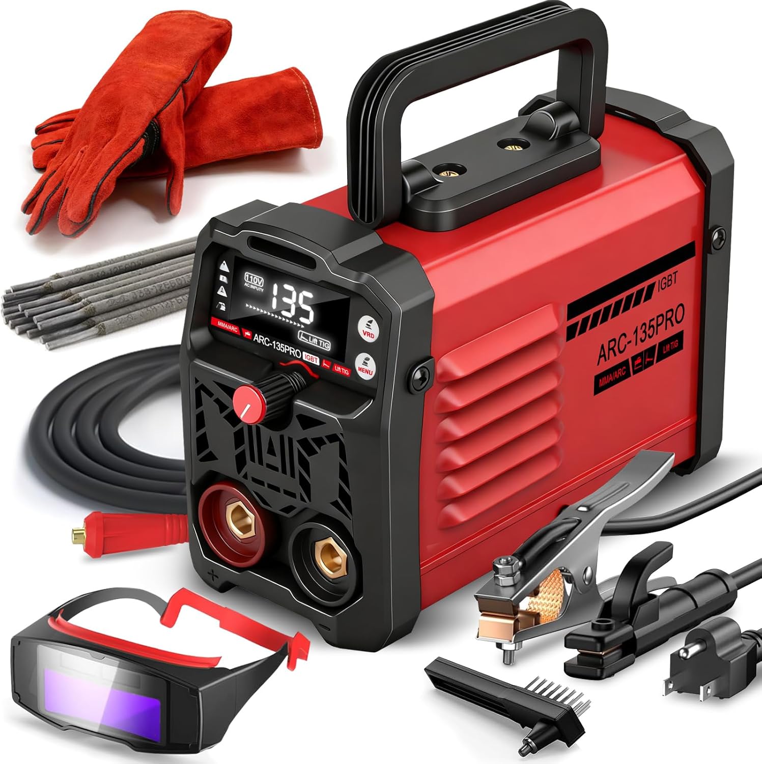 Ppizkk MMA-135PRO 110V Stick Welder: 2-in-1 ARC/Lift TIG Mini Portable Welder, Hot Start, Arc Force, Anti-Stick for Home DIY