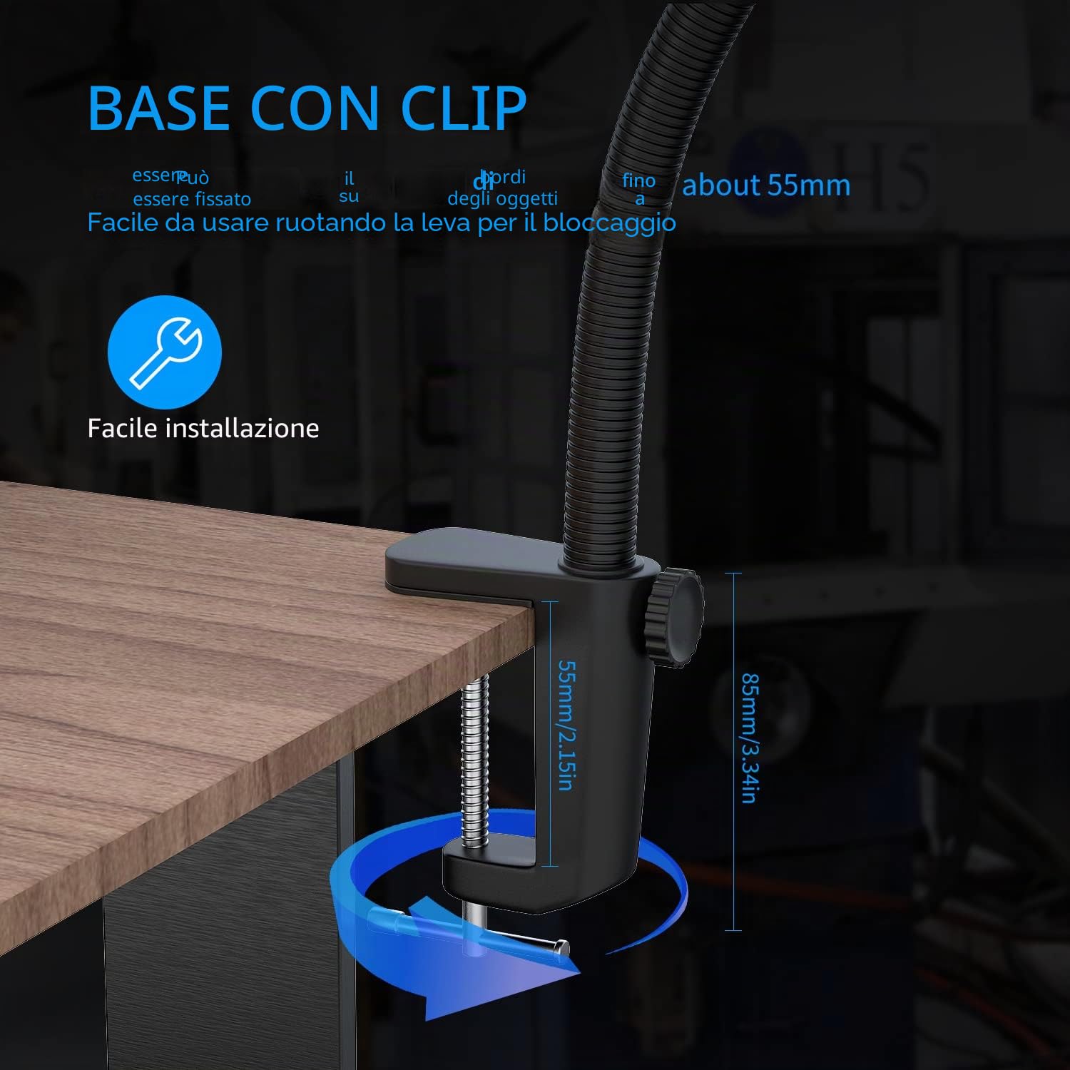 Luce a collo d'oca flessibile a led 900 lumen fissa con morsetto a C Lampada da lavoro per illuminazione industriale per macchine utensili e tornio