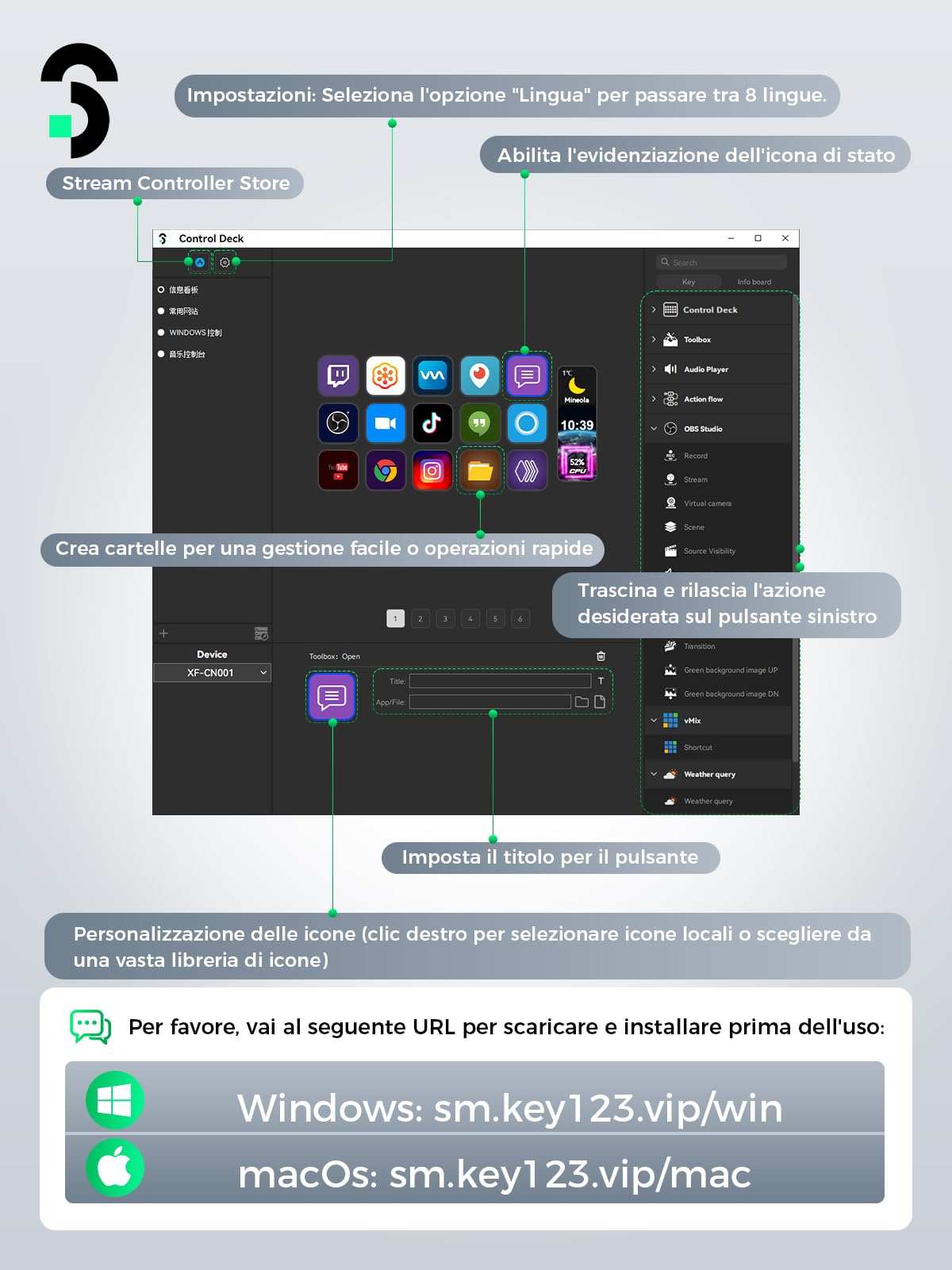SOOMFON Stream Controller Deck Bianco, Aggiornata con 15 Macro Pulsanti LCD Personalizzabili per Attivare Azioni in OBS, Twitch, YouTube, per Live-Streaming, Editing di Foto e Video