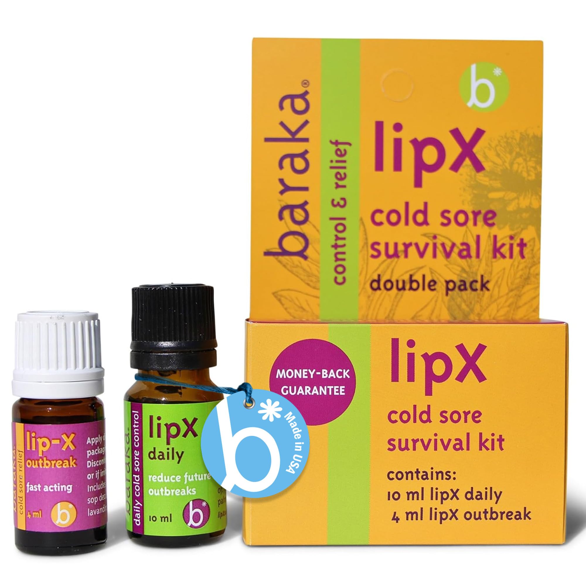 Baraka LipX Survival Kit - Natural Cold Sore & Lip Blister Remedy - Made with Tea Tree, Hyssop Decumbens, Melissa, Palmarosa, Lavandin, Eucalyptus, & Sesame Essential Oils - Organic Oil Remedy Kit