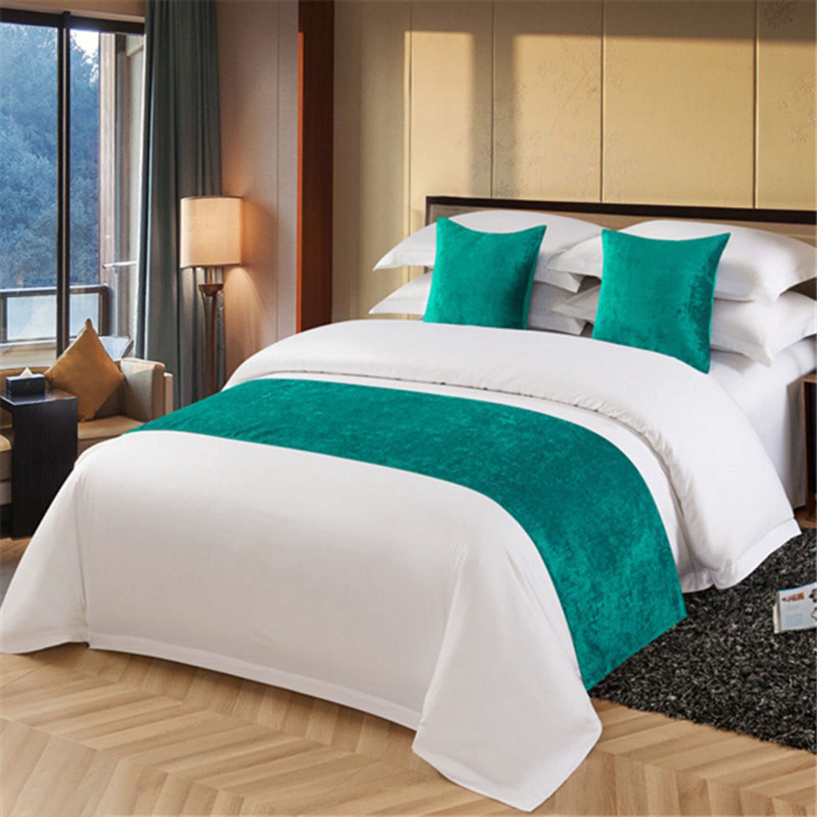 BettläUfer Bettschal BettüBerwüRfe FüR Fuß des Bettes, GrüNe BettläUfer BettwäSche Schals Dekorationen FüR Schlafzimmer Hotel Hochzeitszimmer,C-50X260cm(2mbed)