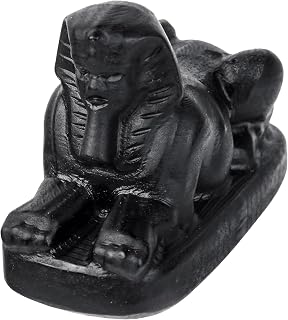 SUNYIK Carved Black Obsidian Egyptian Sphinx Statue, Stone Sphinx of Giza Figurines Sculpture Collectible for Home Office Tabletop Decoration