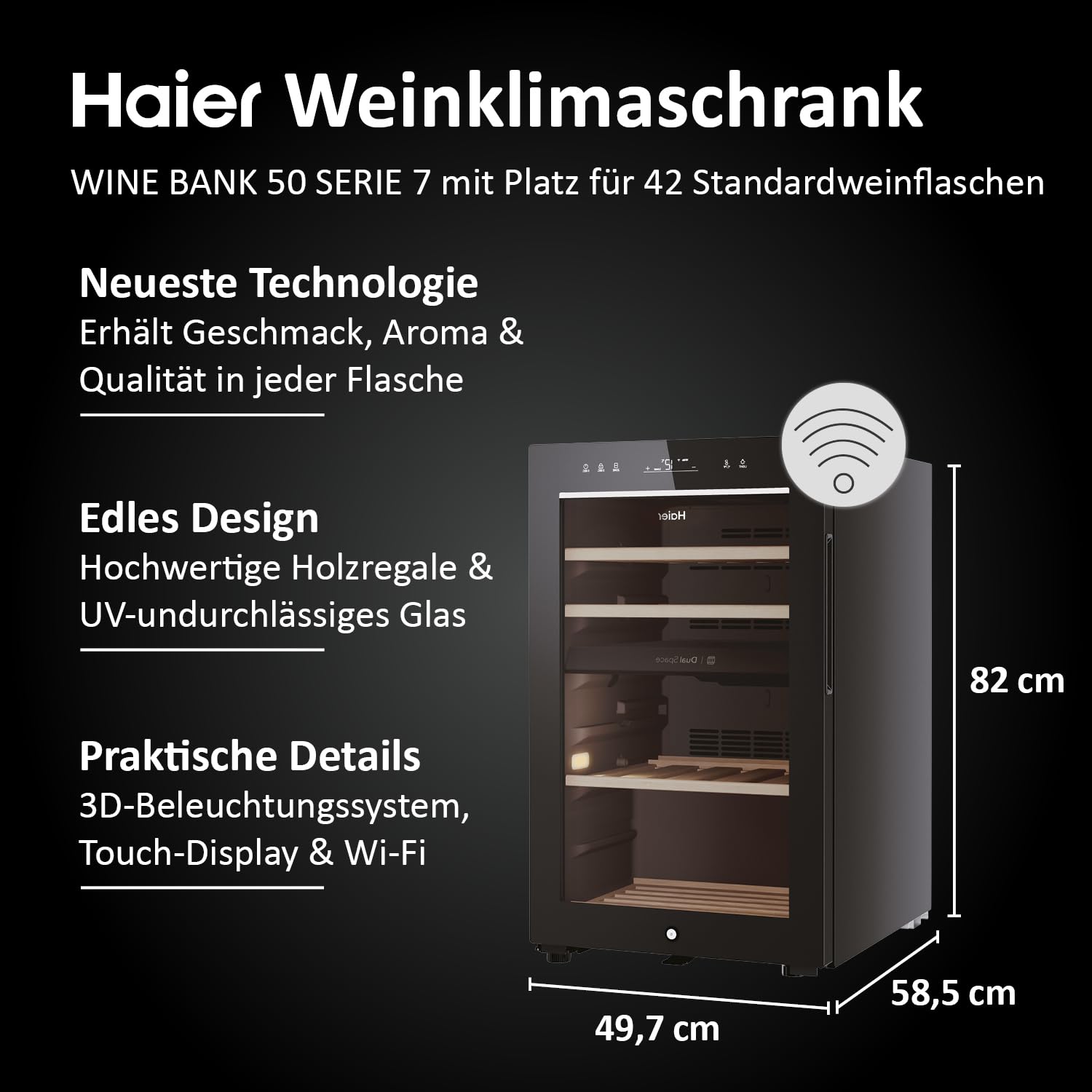 Haier Weinkühlschrank klein 50 SERIE 7 HWS42GDAU1 I 42 Flaschen Weinklimaschrank I Neue Technologie für perfekte Lagerung I Weinkühlschrank 2 Zonen – Bild 2