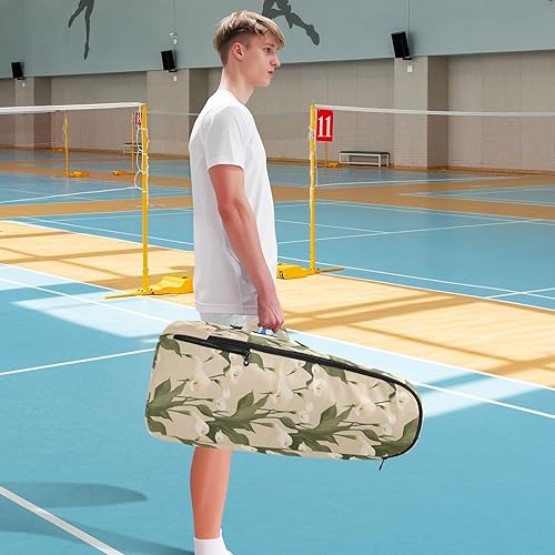 Miniatura 8 de Mochila de tenis para adultos, resistente al agua, retro, lirio de cala, beige, para tenis, bádminton, pickleball para raquetas de tenis