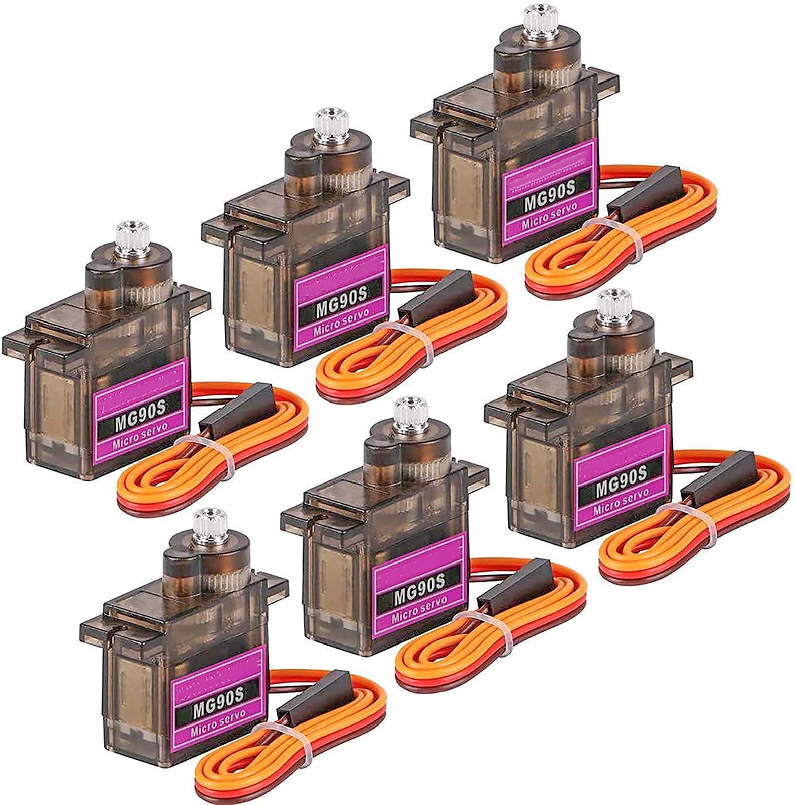 RGBZONE 6Pcs MG90S 9G Geared Micro Servo Motor for Remote Control Helicopter Airplane Boat Smart Robot Car Micro Robot
