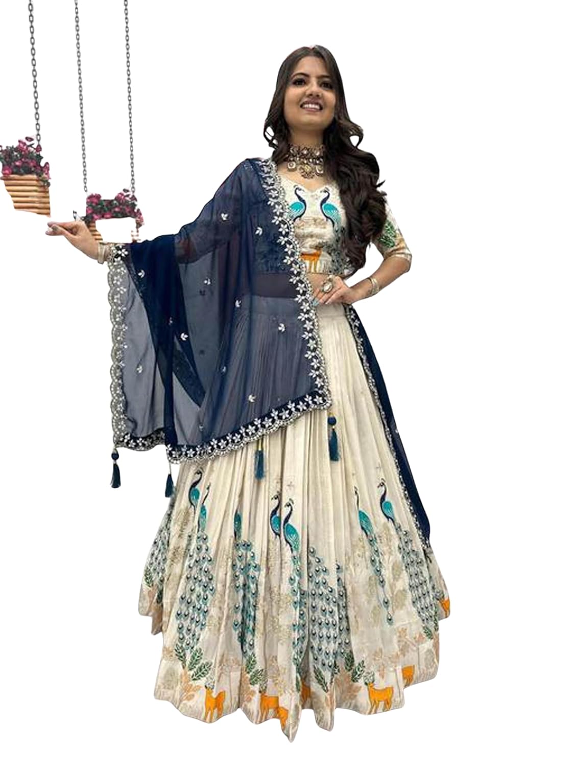 Women’s Embroidered Vichitra Silk Lehenga Choli Dupatta Set Semi-Stitched Blouse and Fit & Flare Style Women’s Embroidered Vichitra Silk Lehenga Choli Dupatta Set Semi-Stitched Blouse and Fit & Flare Style
