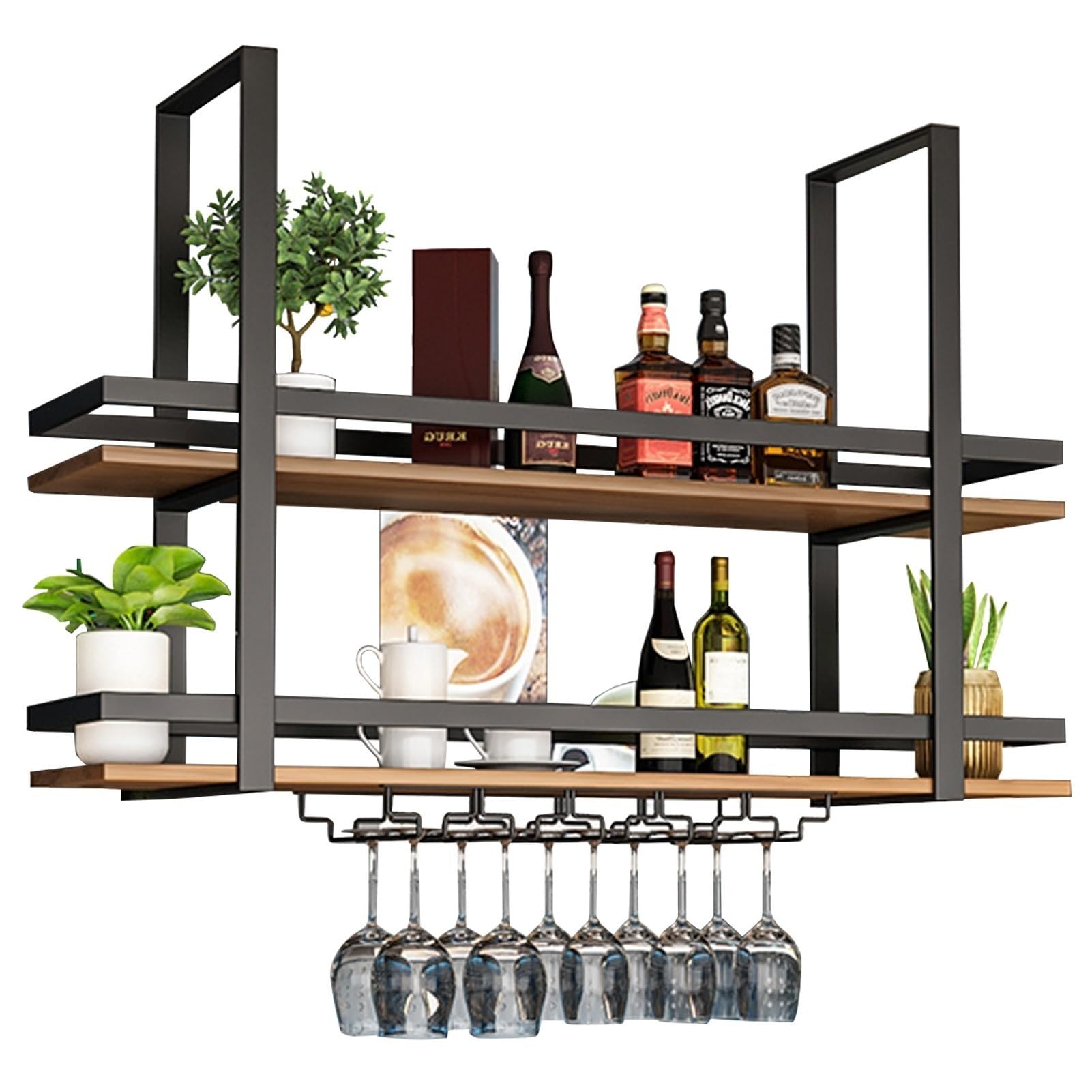 Étagère de bar flottante et casier à vin mural en métal pour cuisine moderne