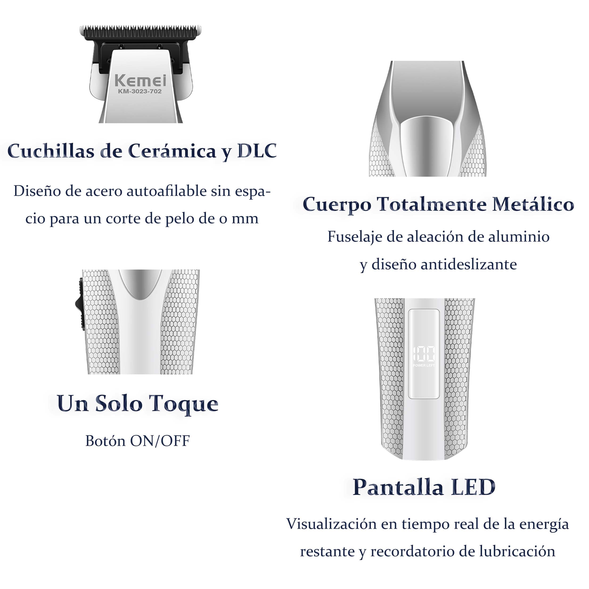 KEMEI 3023-702 Maquina de Cortar Pelo Hombre, 9000 RPM Cortapelos Hombre | Zero Gapped para Barberos,Con Cuerpo de Metal Completo, Cortapelos Profesional con Pantalla LED, Cuchillas de Cerámica y DLC