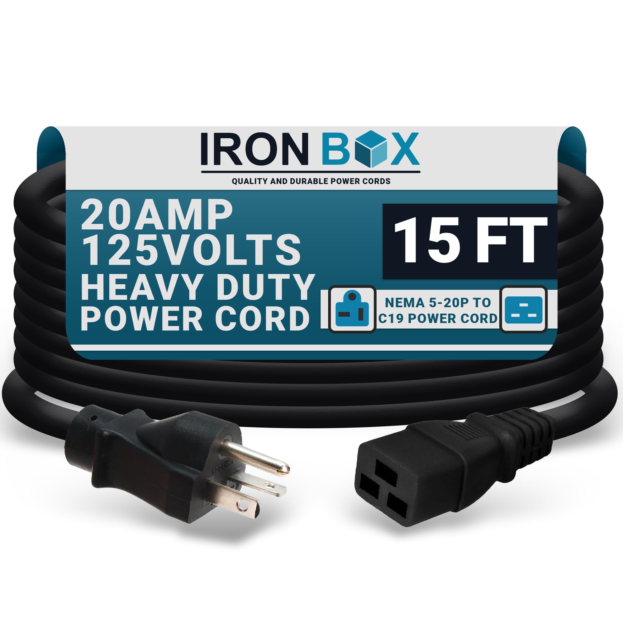 IronBox Electric 5-20P to C19 Power Cords - 20A,125V,12/3 SJT - UL Listed Extension Cable Adapter - Power Supply Cables - Heavy Duty Plug and Cord for